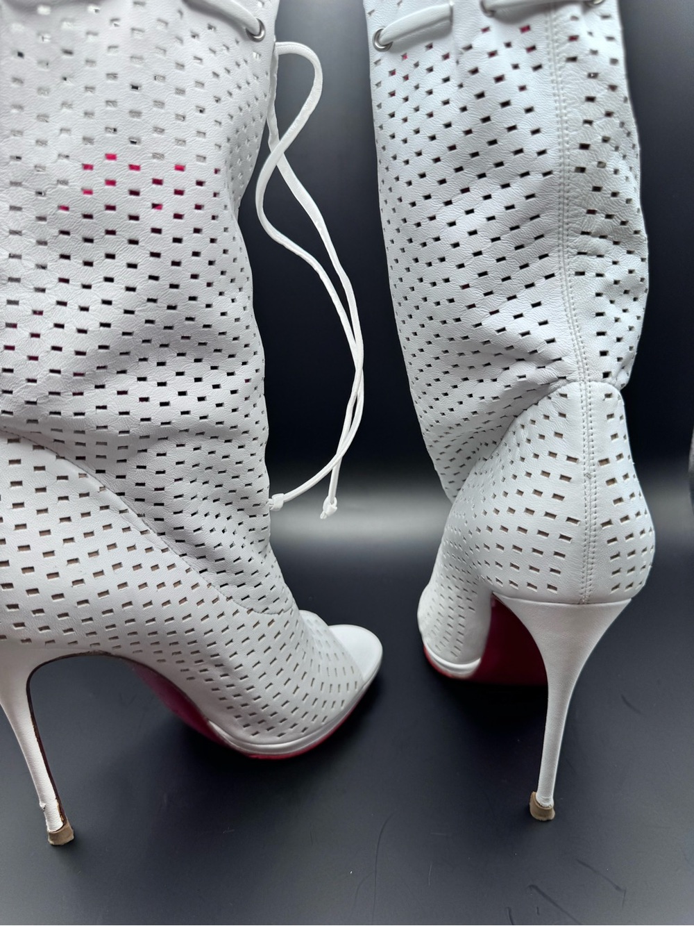 Christian Louboutin Jennifer 120 White Nappa Perforated Boots EU 36.5 - Picture 7 of 11